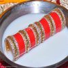 Maroon Designer Golden Stone Chura Bridal