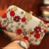 Cream White Flower Design Clutch