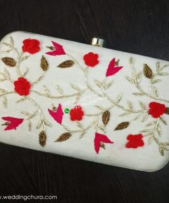 Party White Clutch with flower Design